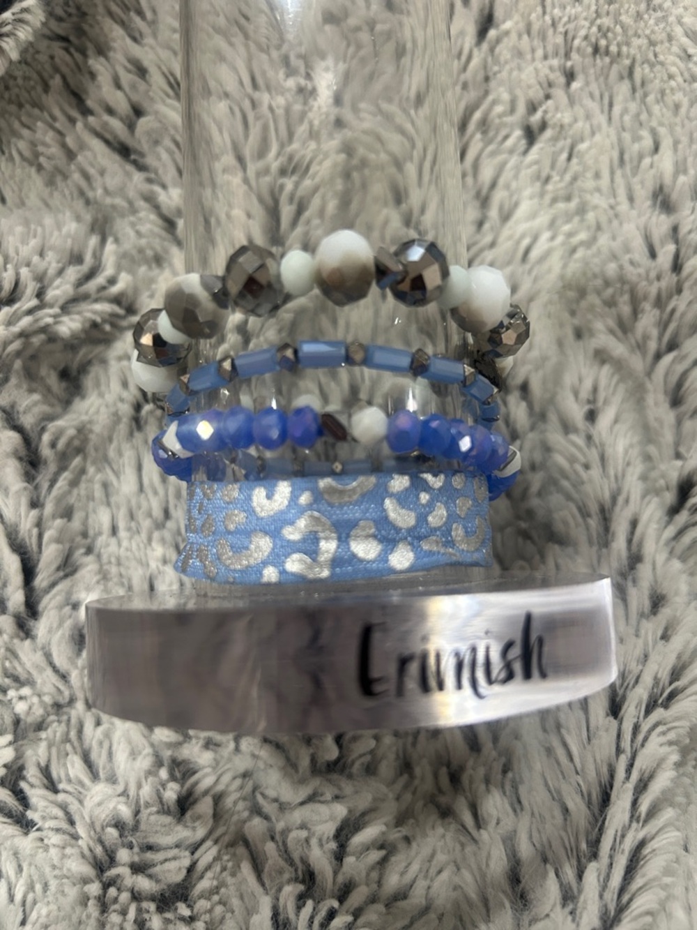 Erimish Set of Blue Beaded and Ribbon Bracelets